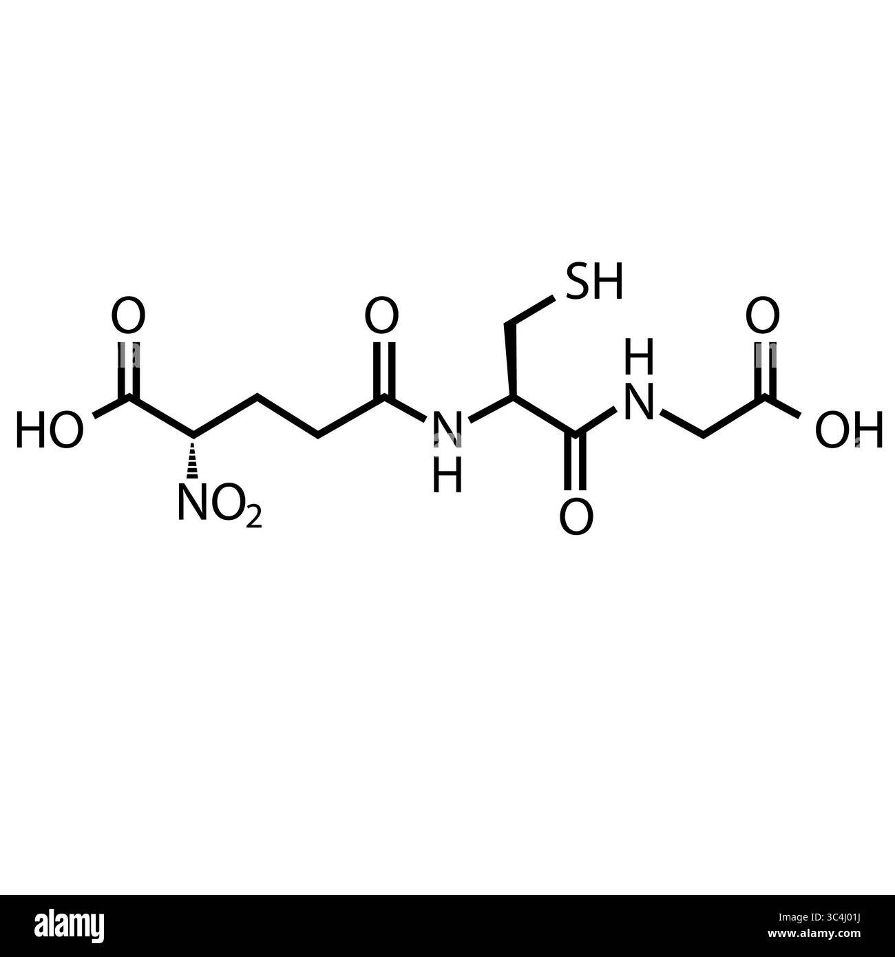 Struttura molecolare antiossidante glutatione GSH. Glutatione (glutatione ridotto, GSH) molecola antiossidante endogena. Formula scheletrica. stile piatto. Foto Stock