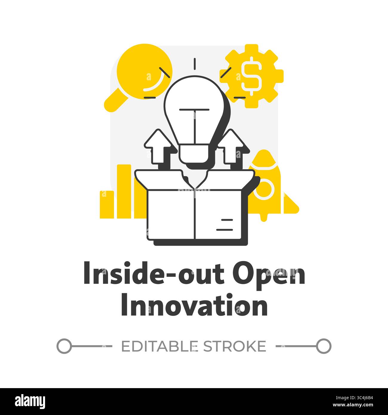 Dentro l'innovazione aperta Concept Icon con contorno piatto Illustrazione Vettoriale