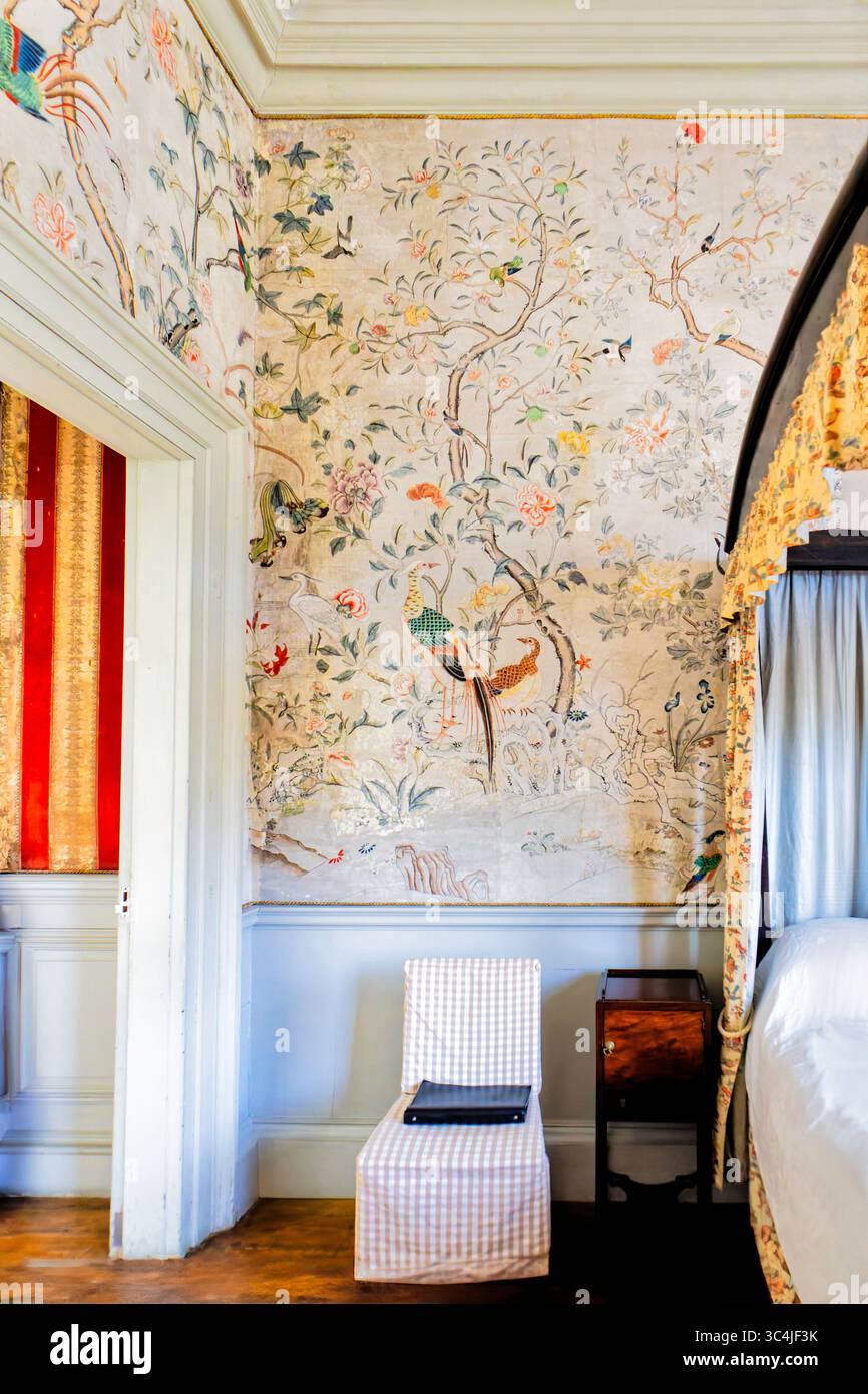 Felbrigg Hall, camera da letto con decorazioni cinesi. Foto Stock