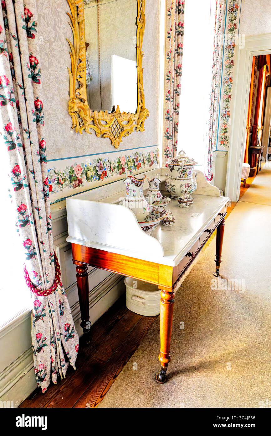 Felbrigg Hall, camera da letto con decorazioni cinesi. Foto Stock