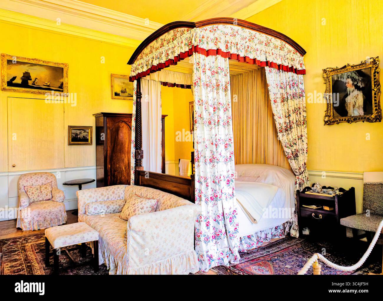 Felbrigg Hall, camera da letto con decorazioni cinesi. Foto Stock