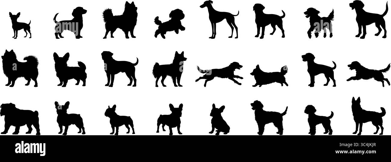Sagoma dei cani in pose diverse Illustrazione Vettoriale