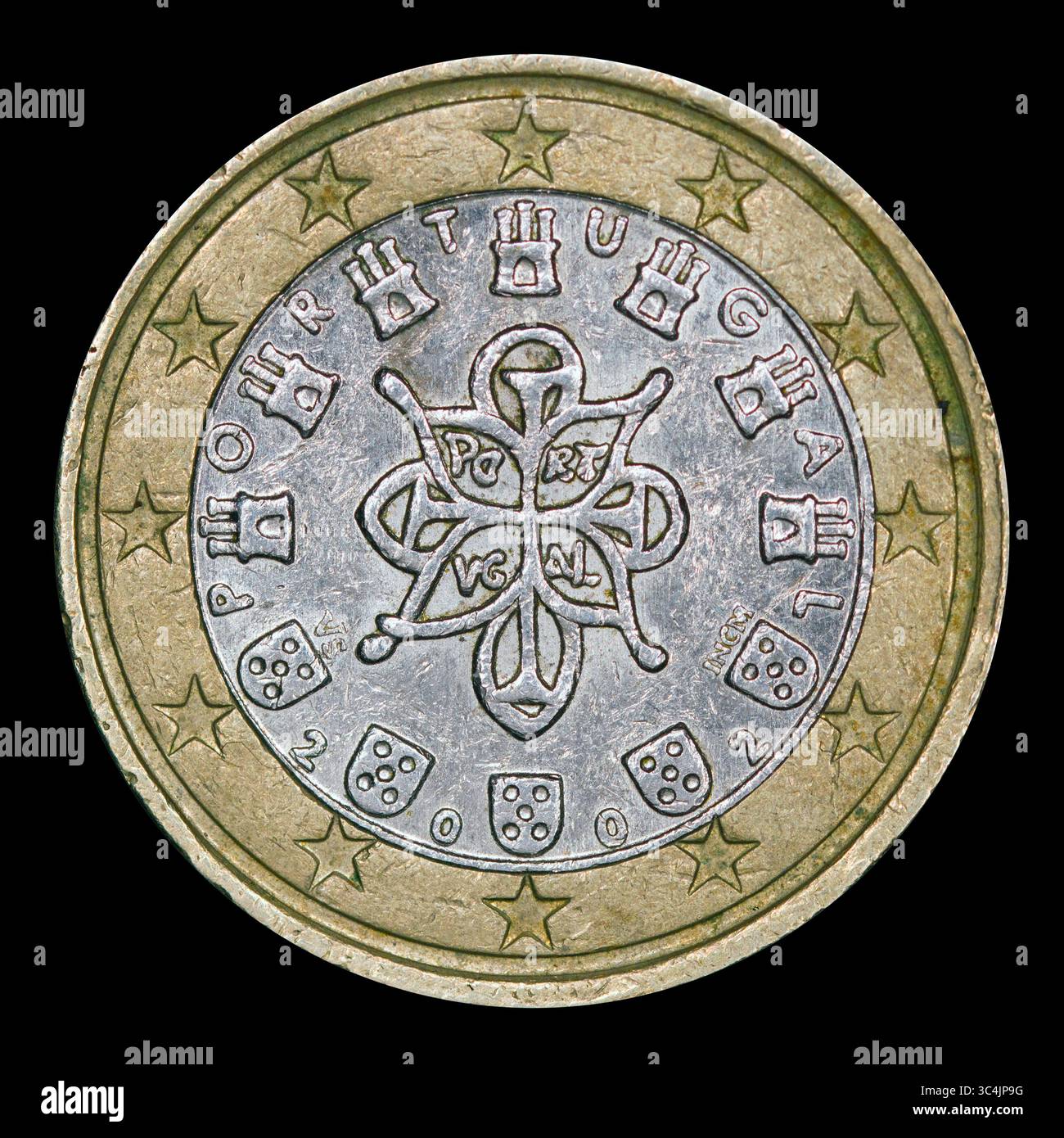 Moneta portoghese da 2 euro con sigillo reale del 1144, Portogallo Foto Stock