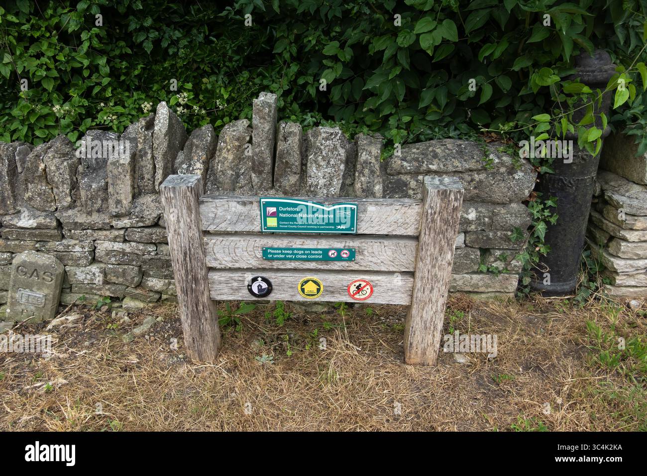 Cartello all'ingresso della riserva naturale di Durlston. Dorset, Inghilterra, Regno Unito Foto Stock
