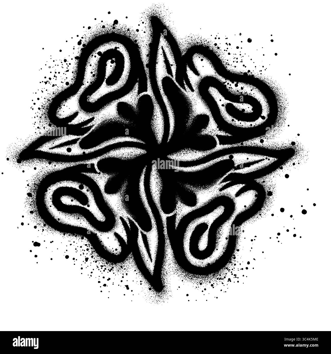 Graffiti a campana spruzzati con vernice spray nera isolata su sfondo bianco. Illustrazione Vettoriale