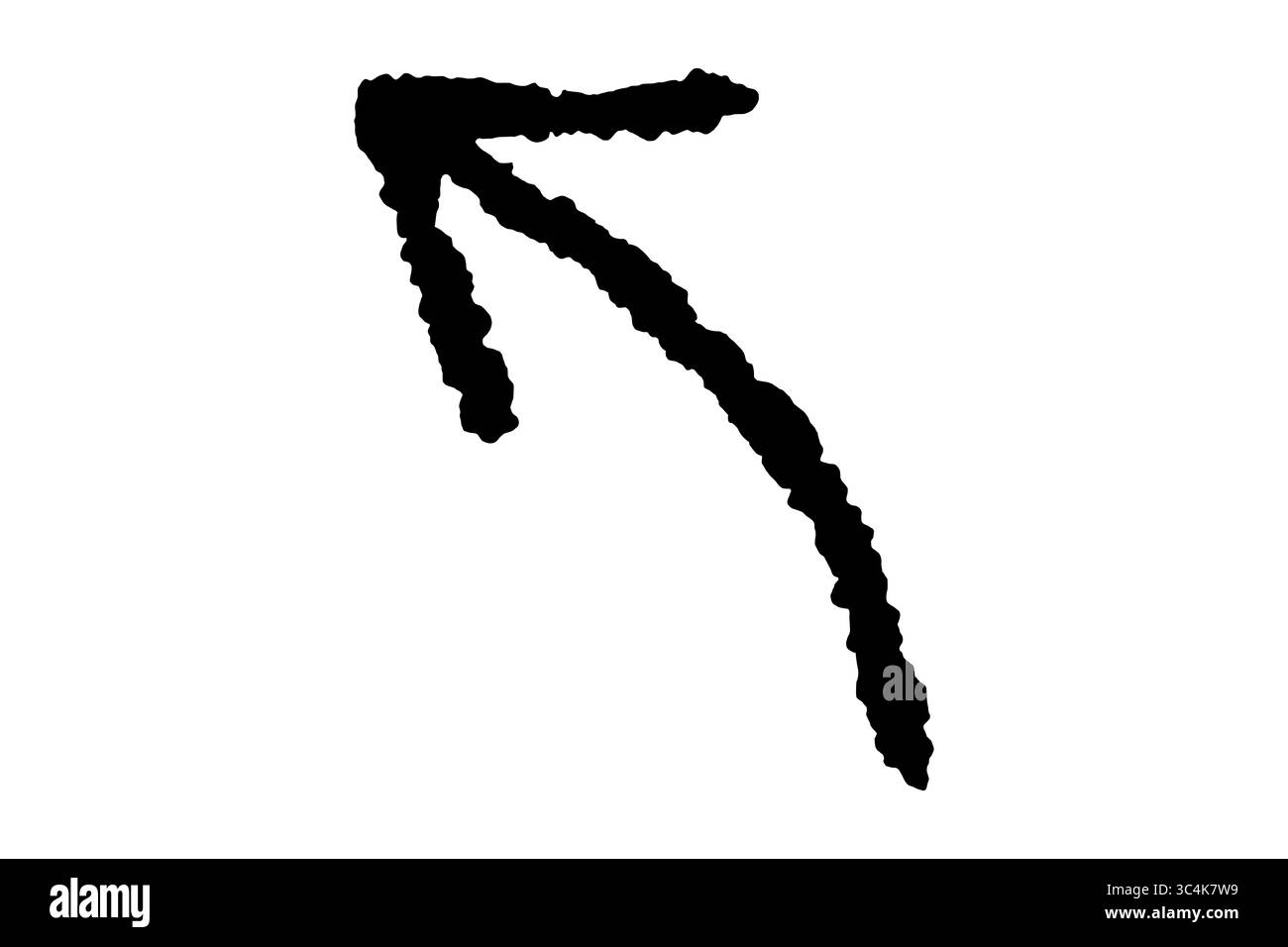 Freccia marcatore nera disegnata a mano isolata su uno sfondo trasparente, freccia disegnata a mano png, Freccia curva Foto Stock