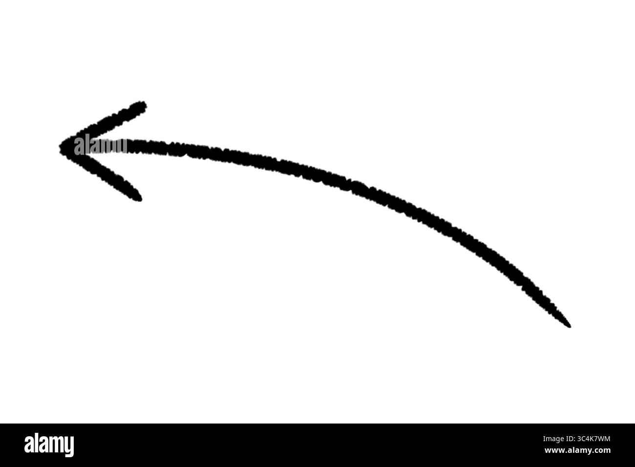 Freccia marcatore nera disegnata a mano isolata su uno sfondo trasparente, freccia traccia pennello disegnata a mano Foto Stock