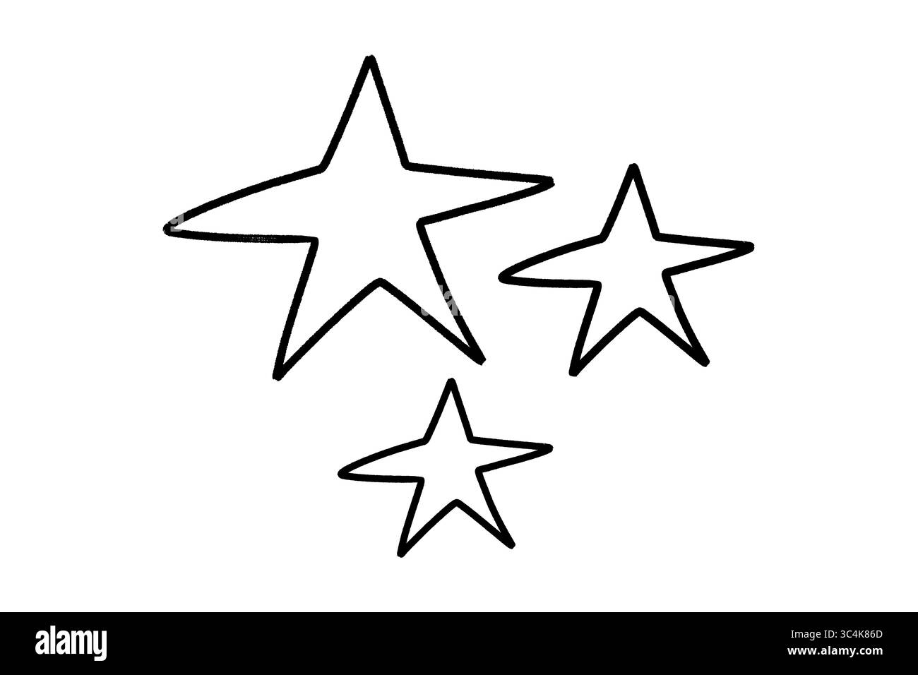 Set di forme a stella nera disegnato a mano, stelle a doodle Grunge Crayon, collezione Star Outline isolata su sfondo trasparente Foto Stock