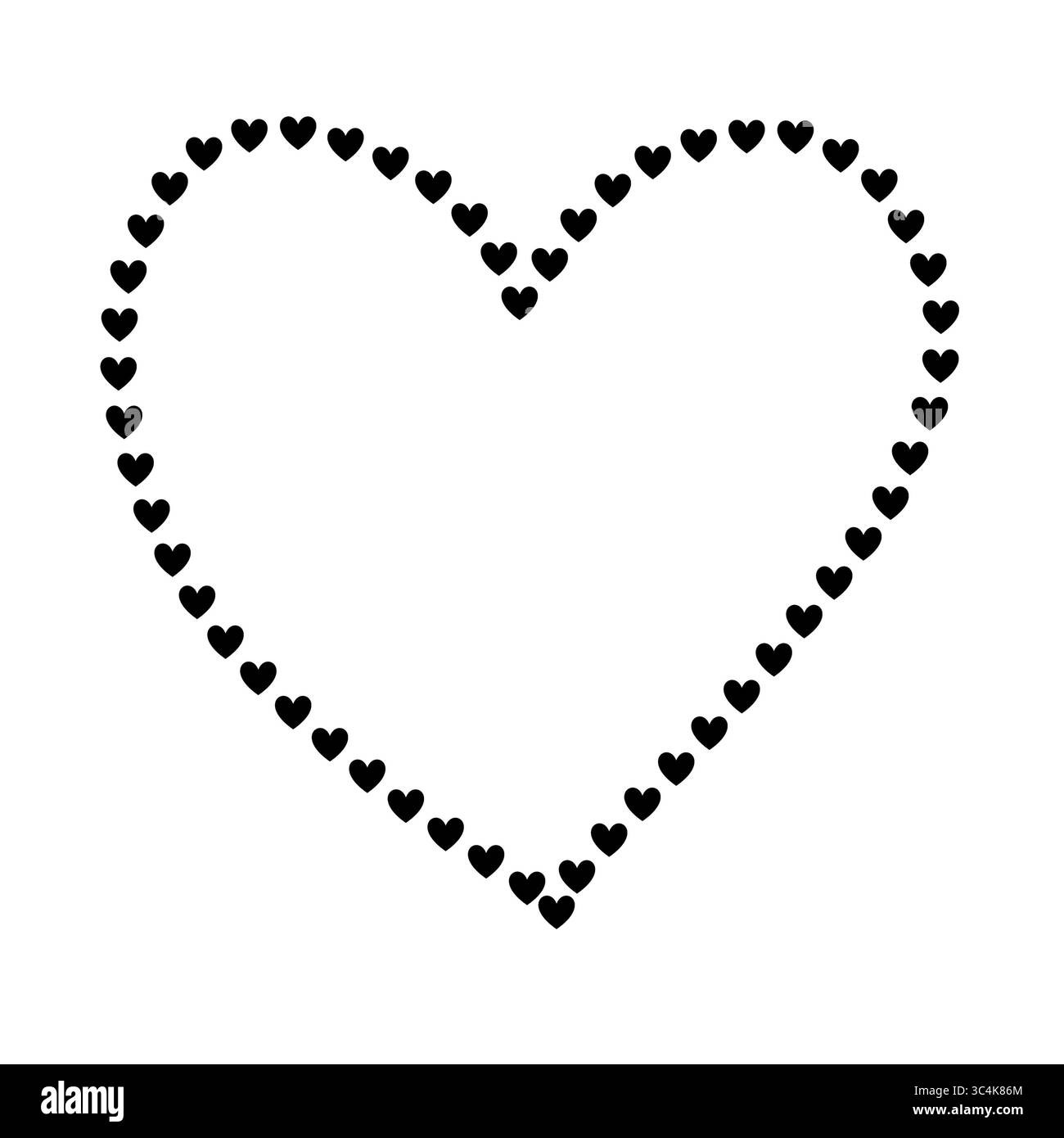 Black Heart Outline realizzato con Tiny Hearts, icona Heart Doodle, Design decorativo Love Heart, isolato su sfondo trasparente Foto Stock