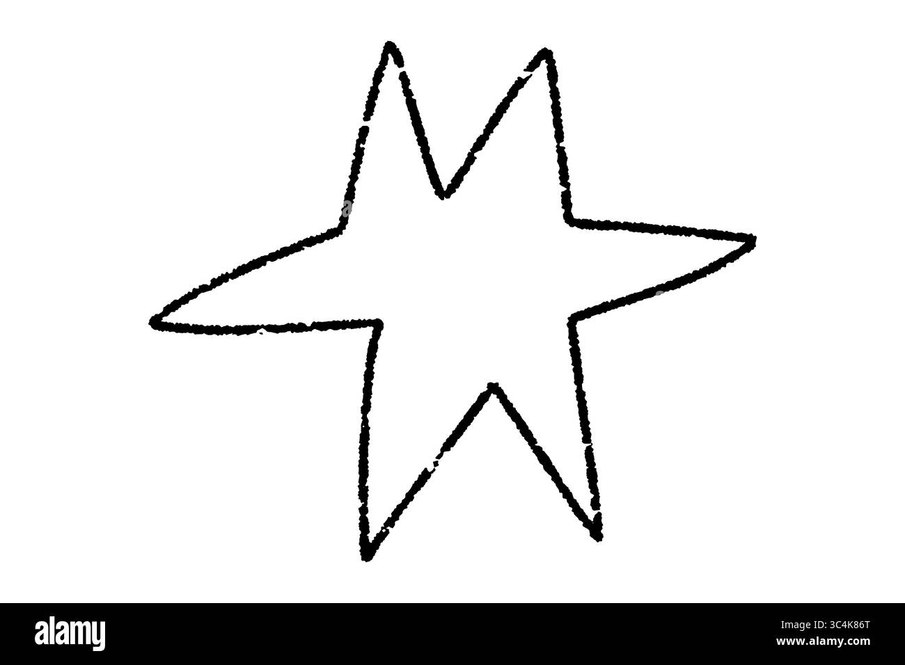 Profilo a stella nera disegnato a mano, doodle Crayon astratto, forma a stella grunge isolata su sfondo trasparente Foto Stock