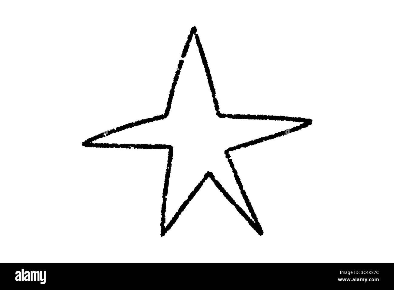 Profilo a stella nera disegnato a mano, doodle Crayon astratto, forma a stella grunge isolata su sfondo trasparente Foto Stock