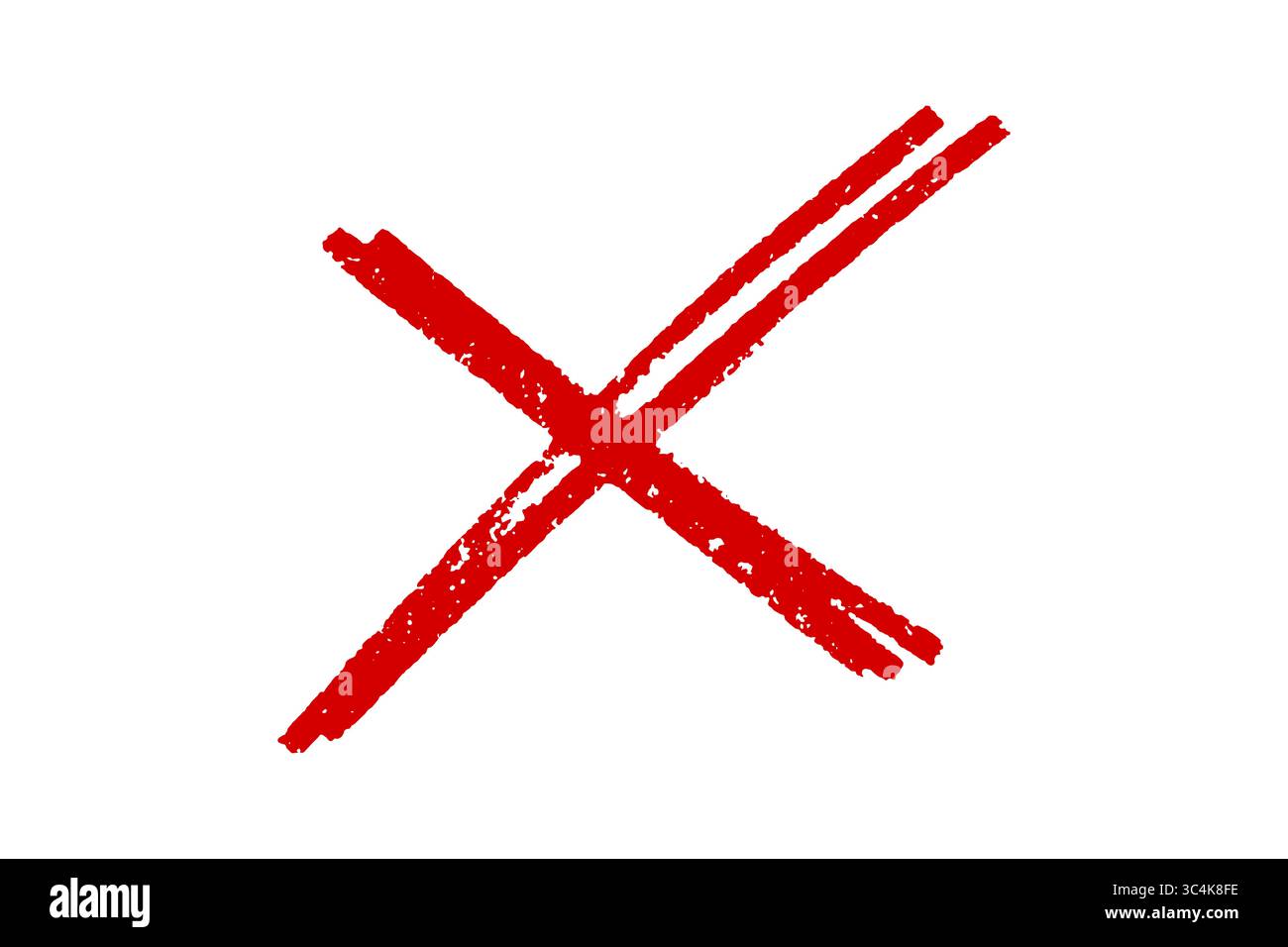 Icona di annullamento PNG del marcatore a croce rossa disegnata a mano, simbolo X, scarabocchio con segno errato su sfondo trasparente Foto Stock