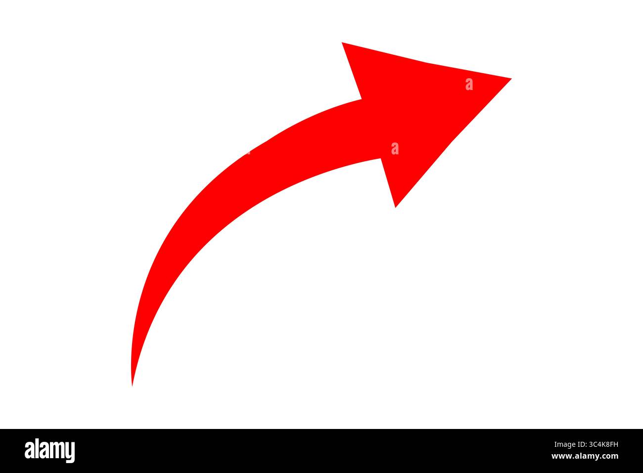 Icona freccia rossa curva, indicatore grafico, isolato su sfondo trasparente Foto Stock