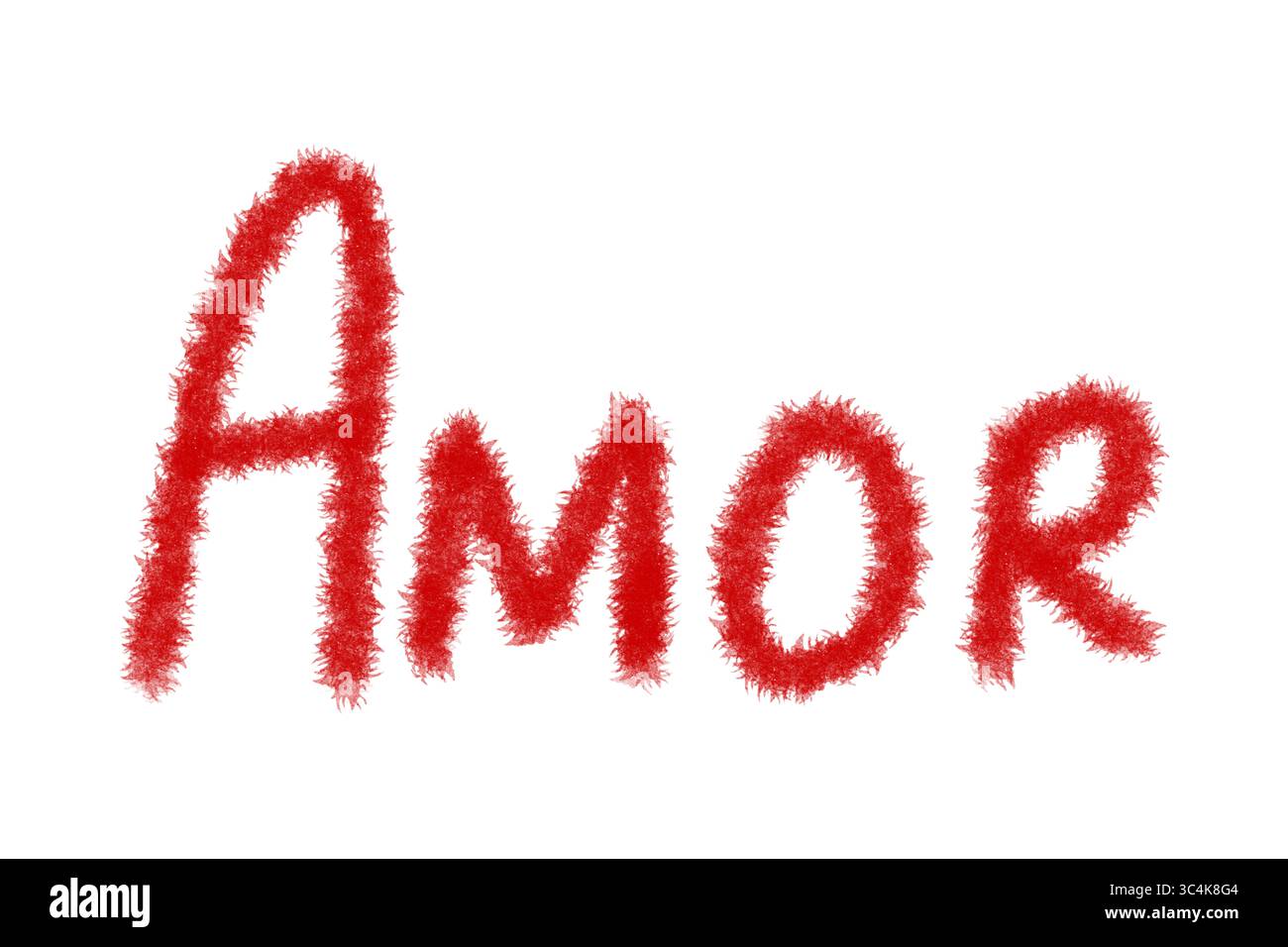 Testo scritto a mano Red AMOR Word Typography, Fluffy Furry Hairy Brush Text, isolato su sfondo trasparente PNG Foto Stock