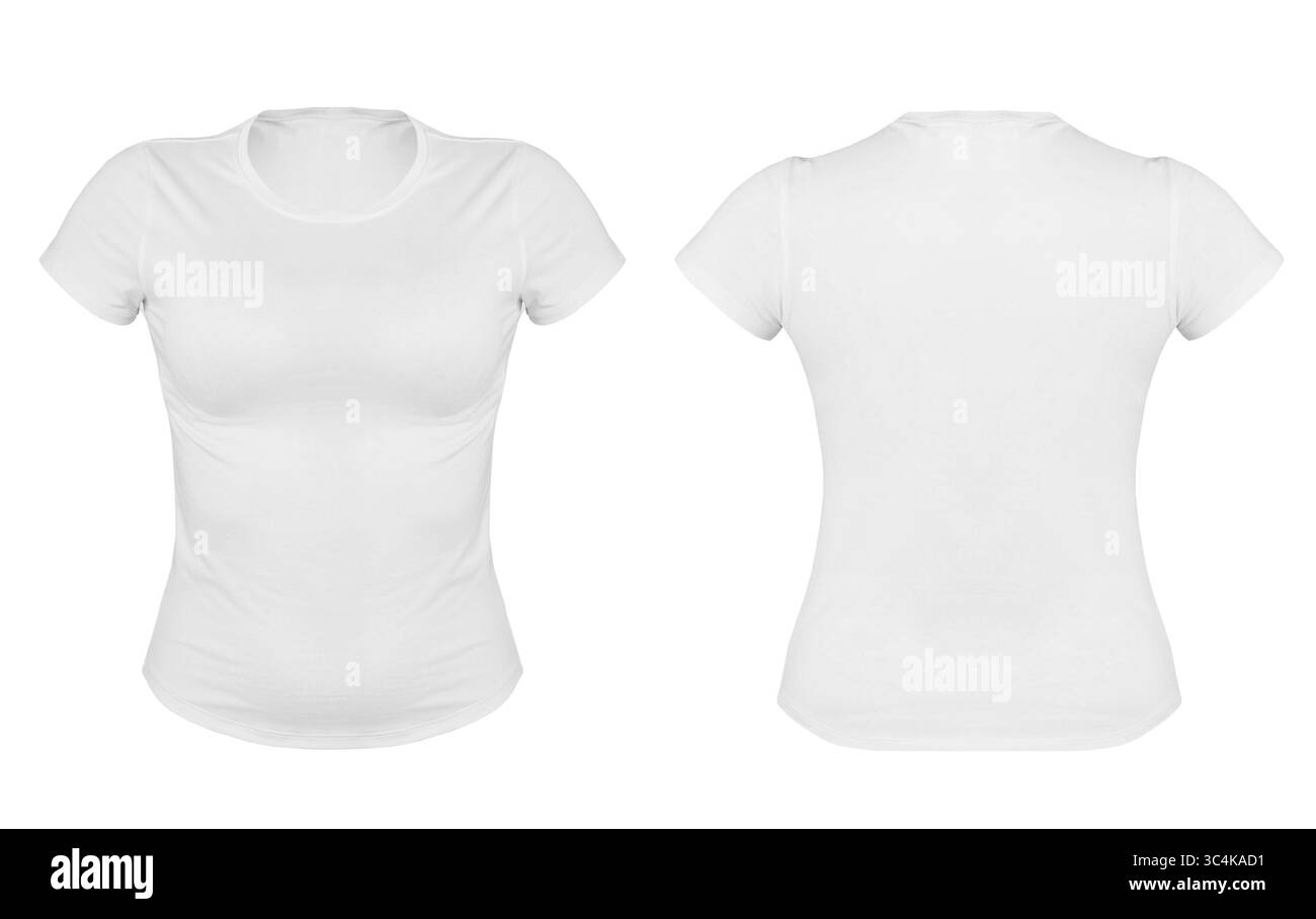 Fronte e retro t-shirt bianco isolato su sfondo bianco. Foto Stock