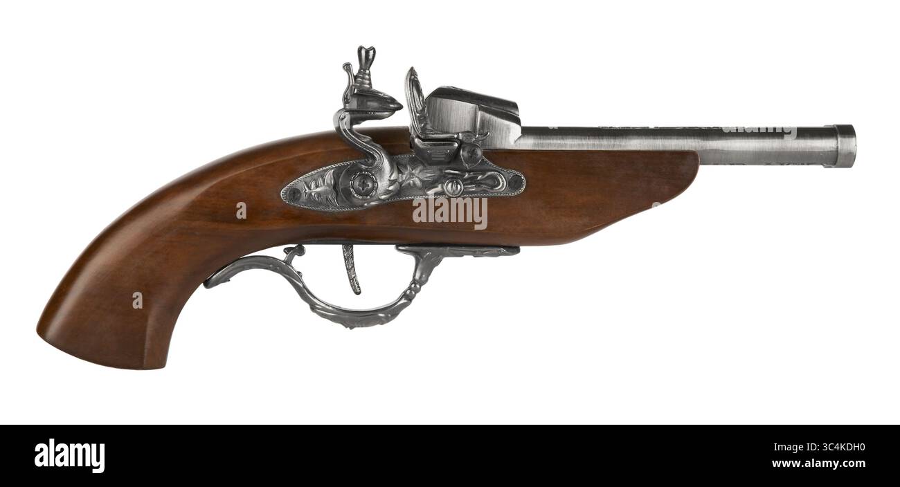 Pistola vecchio stile su sfondo bianco Foto Stock