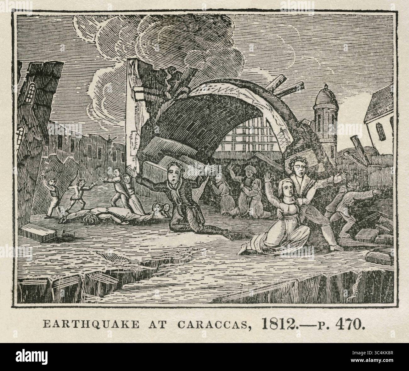 20 gennaio 2018 - USA - Earthquake at Caracas, 1812, Illustration from the Book, Historical Cabinet, L.H. Young Publisher, New Haven, 1834 (Credit Image: © JT Vintage/Glasshouse via ZUMA Wire) Foto Stock