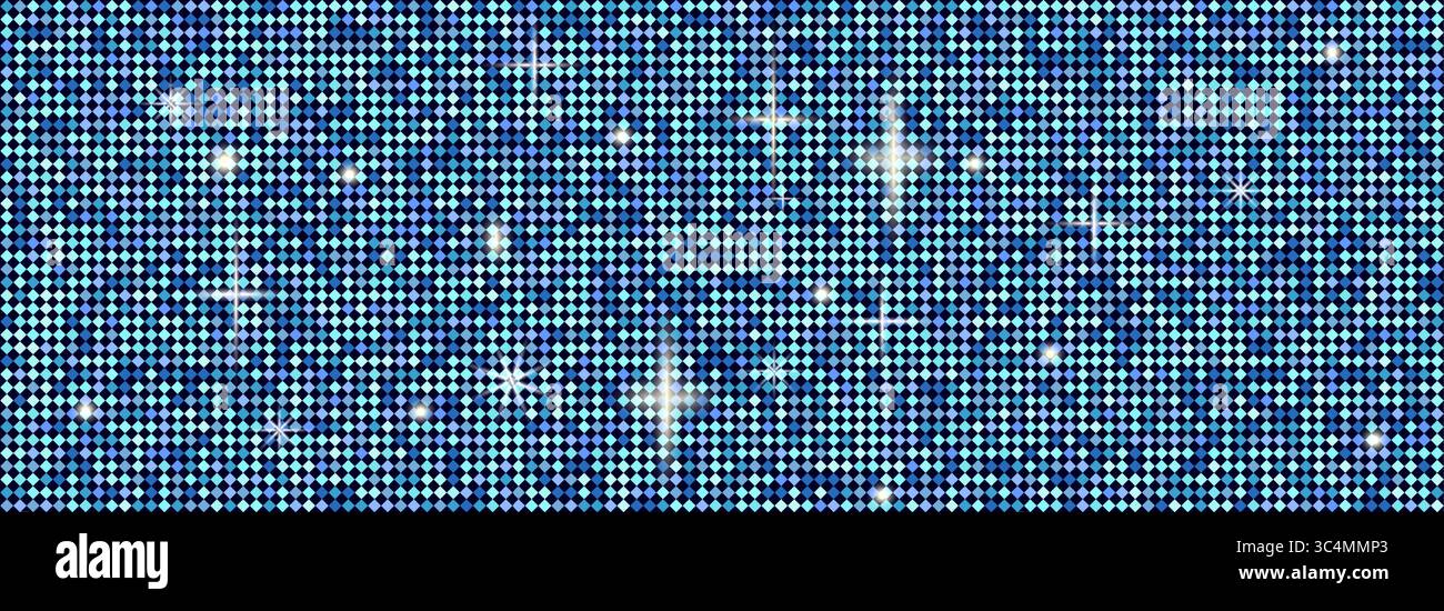 Texture vettoriale senza cuciture con motivo rombo blu, ciano e nero. Ispirato a una palla da discoteca in una parete di piscina, stile rétro a 8 bit. Brillare e. Illustrazione Vettoriale