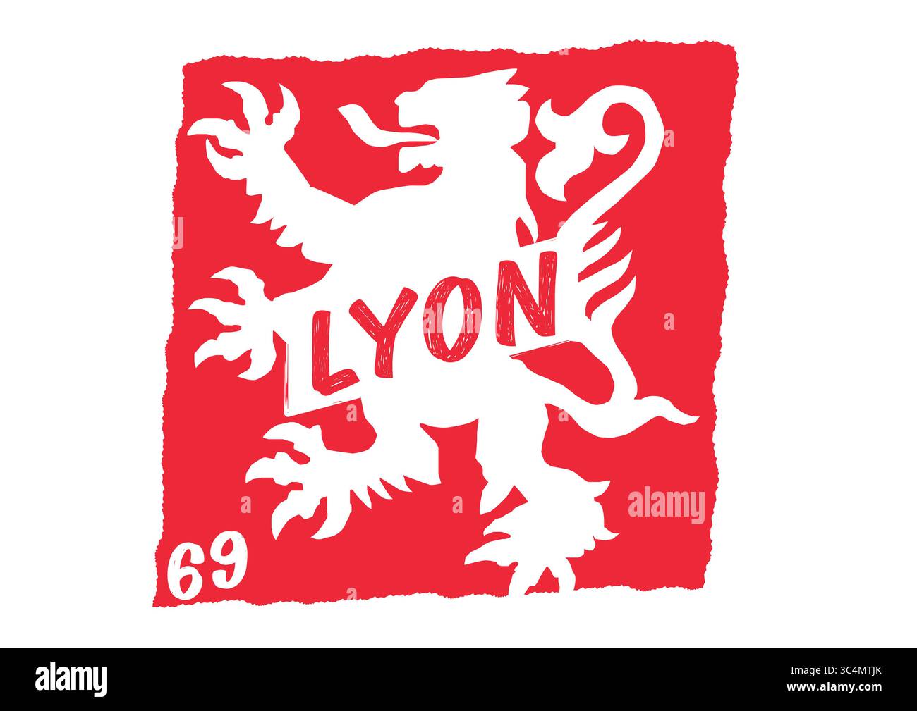 Illustrazione vettoriale a disegno piatto dello stemma storico di Lione, Francia – moderno emblema araldico che rappresenta il dipartimento di Rhône e il francese Foto Stock