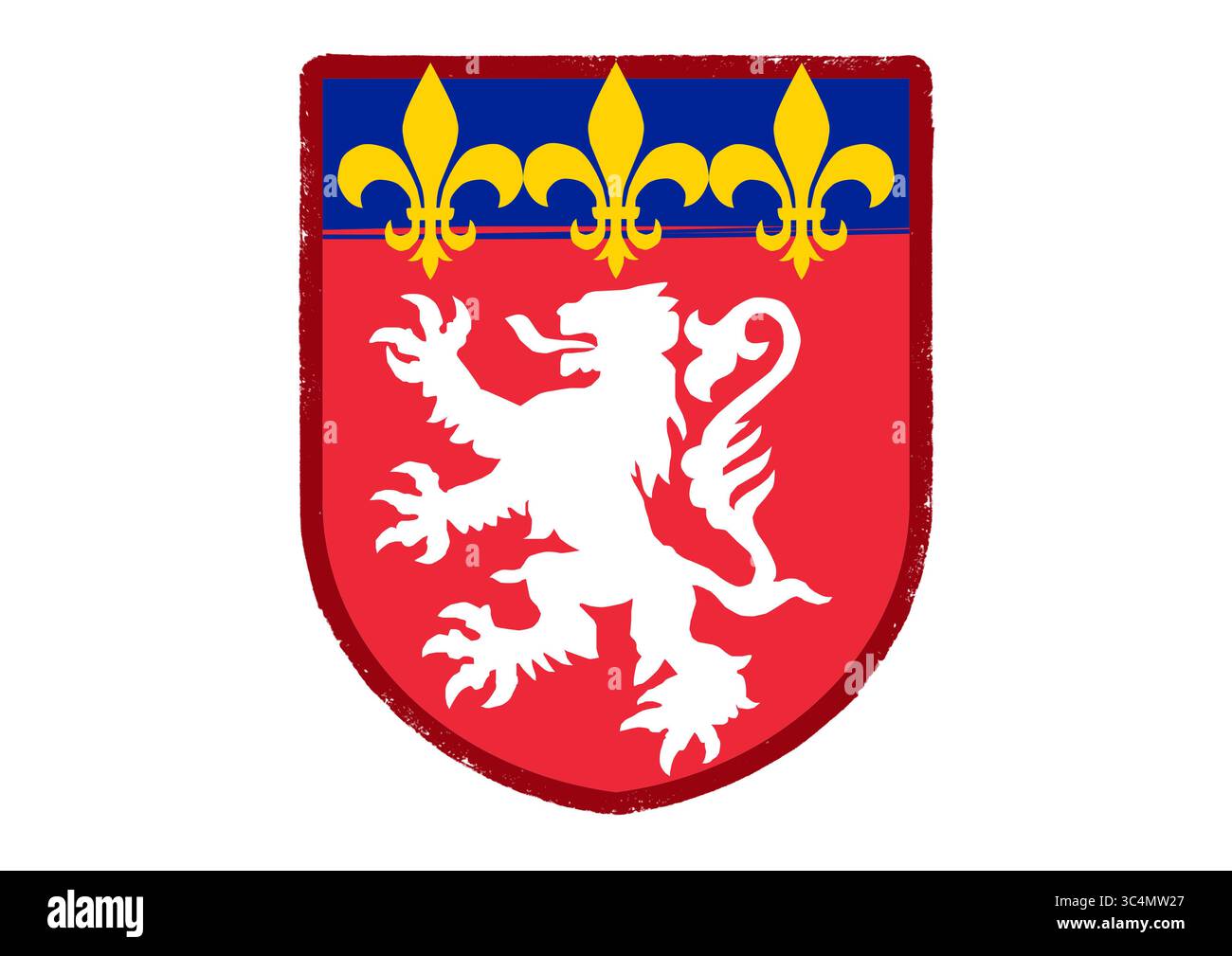Illustrazione vettoriale a disegno piatto dello stemma storico di Lione, Francia – moderno emblema araldico che rappresenta il dipartimento di Rhône e il francese Foto Stock