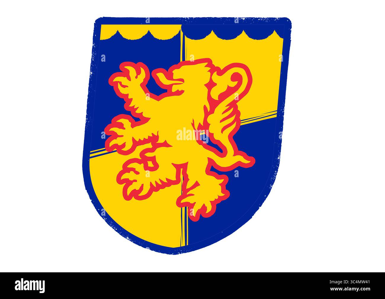 Illustrazione vettoriale a disegno piatto dello stemma storico di Lione, Francia – moderno emblema araldico che rappresenta il dipartimento di Rhône e il francese Foto Stock