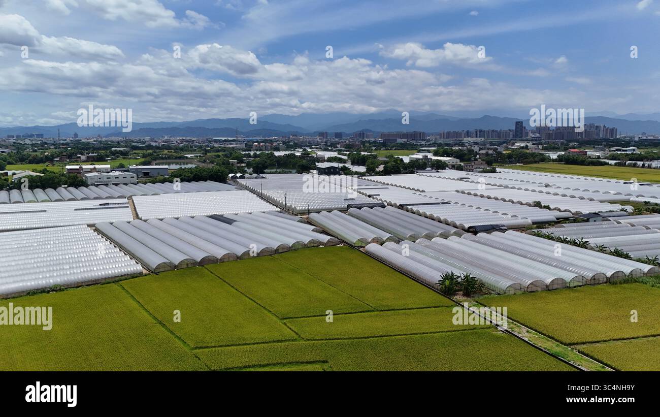 Veduta aerea del paesaggio urbano e agricolo di Taiwan Foto Stock