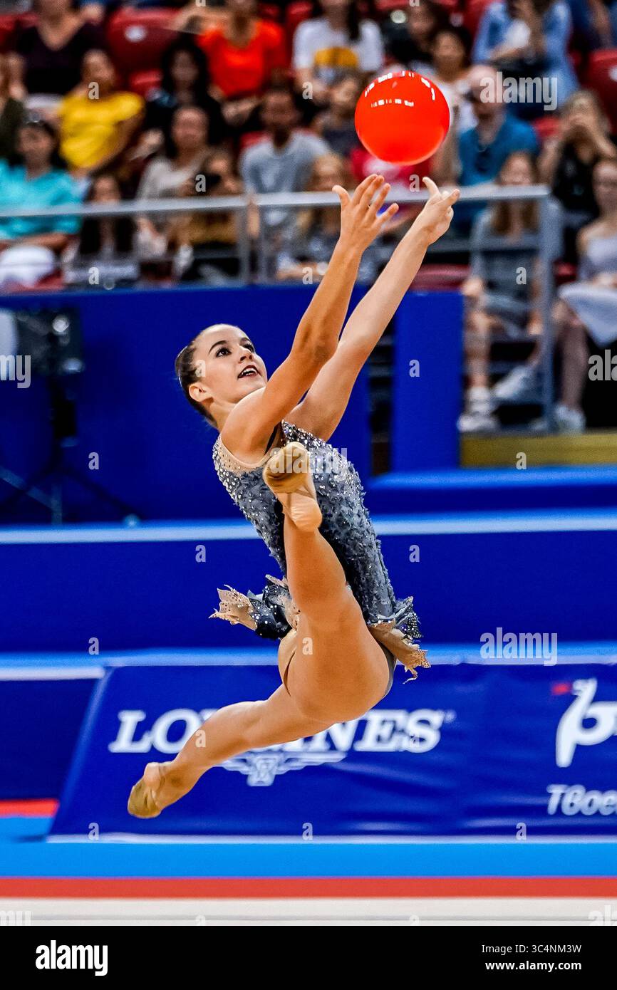 14 settembre 2018: Eleni Kelaiditi di Â Grecia durante la finale individuale all-around all'Arena Armeec di Sofia ai 36° Campionati del mondo di ginnastica ritmica. Ulrik Pedersen/CSM(immagine di credito: &Copy; Ulrik Pedersen/CSM tramite cavo ZUMA) Foto Stock