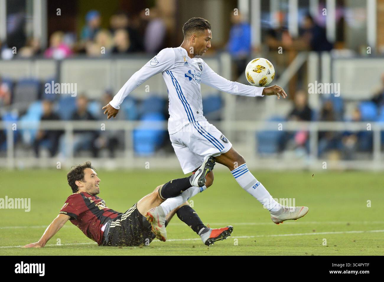 19 settembre 2018 - San Jose, California, Stati Uniti - San Jose, CA - mercoledì 19 settembre 2018: Danny Hoesen durante una partita di Major League Soccer (MLS) tra San Jose Earthquakes e Atlanta United FC all'Avaya Stadium. (Immagine di credito: © John Todd/ISIPhotos via ZUMA Wire) Foto Stock