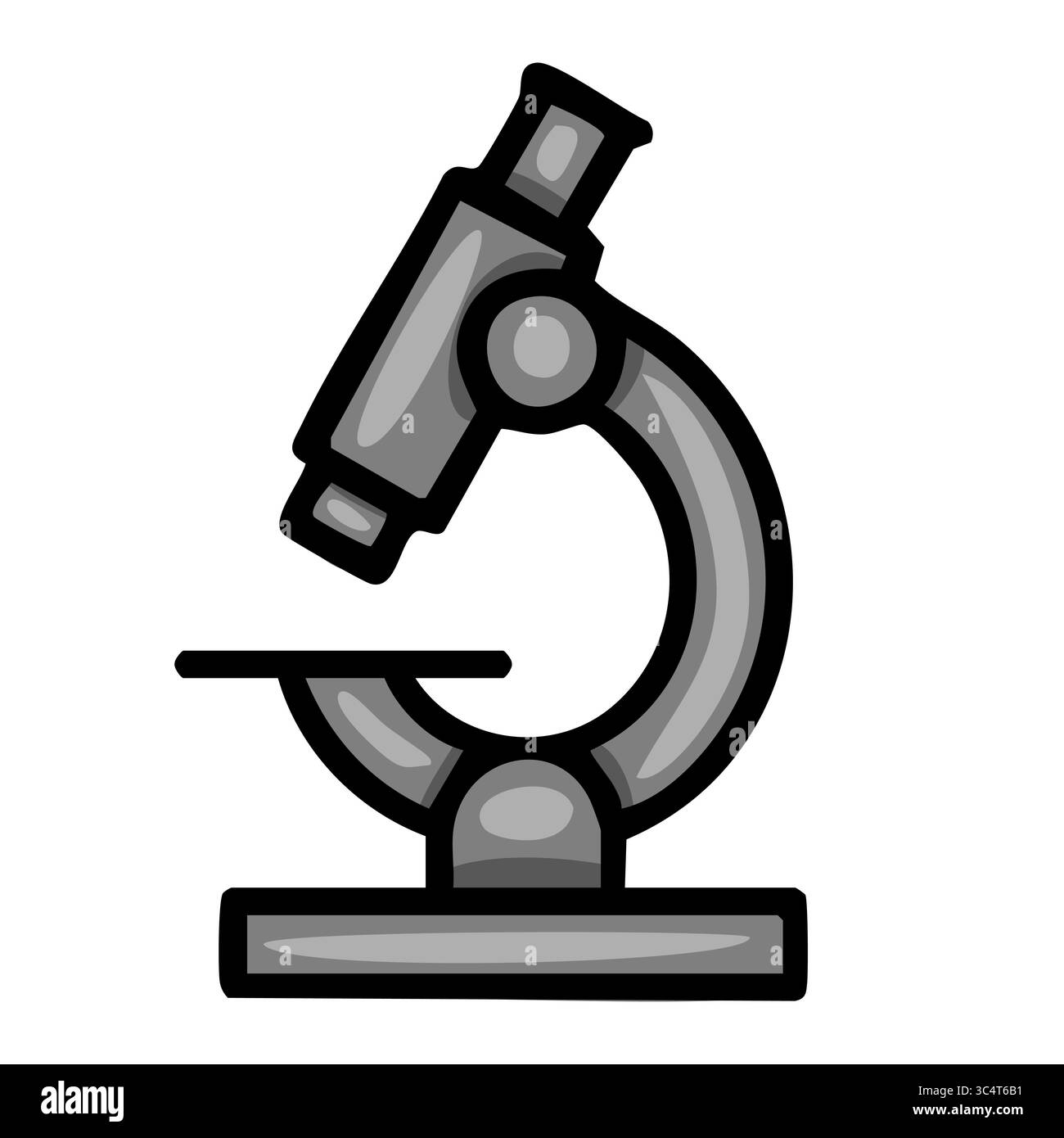 Elegante illustrazione vettoriale in scala di grigi di un microscopio, perfetta per materiali didattici o progetti scientifici, con un contorno e un sottofondo audaci Illustrazione Vettoriale
