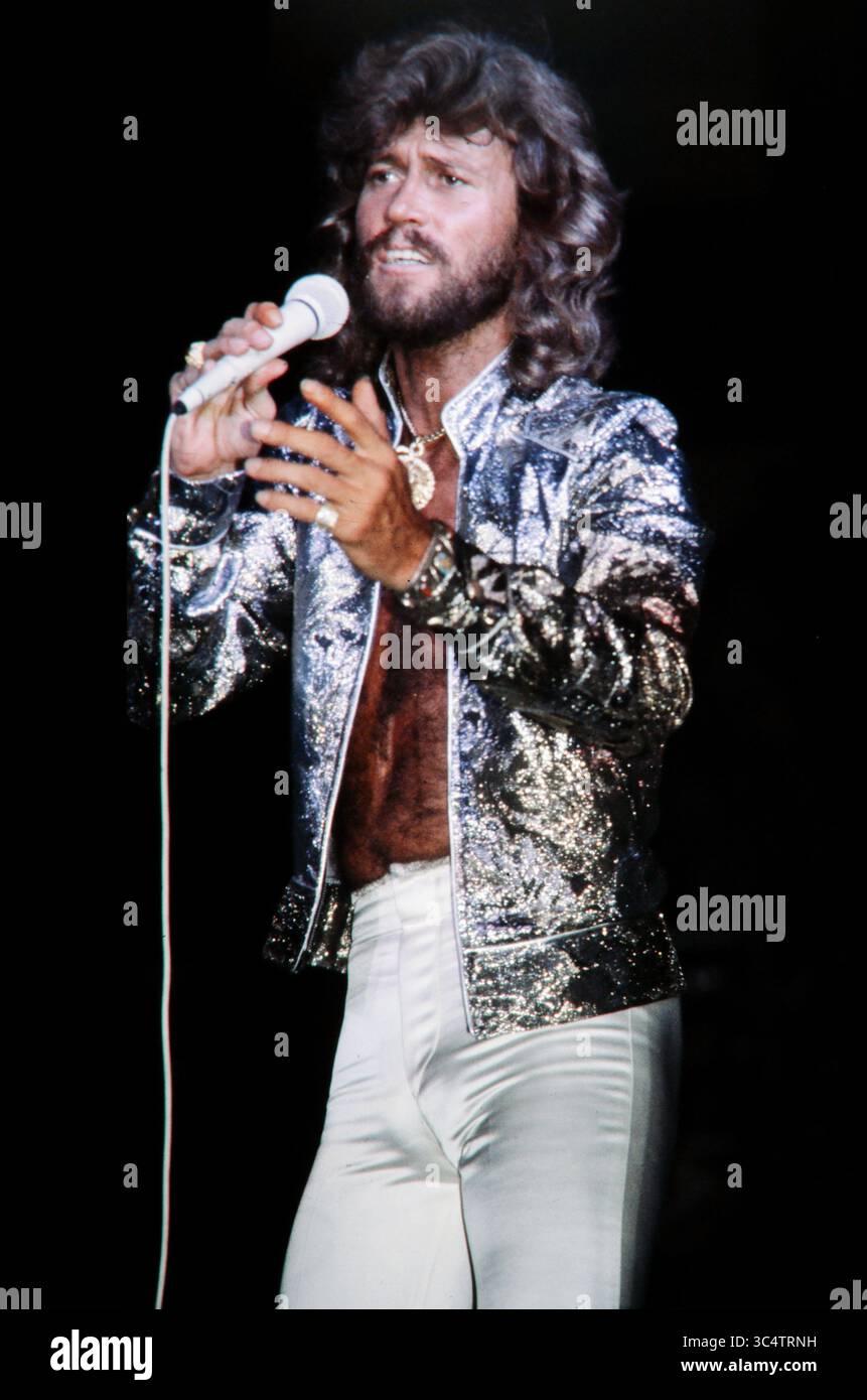 Barry Gibb, Bee Gees, Providence Civic Center, Rhode Island, Stati Uniti, 29 agosto 1979. Foto Stock