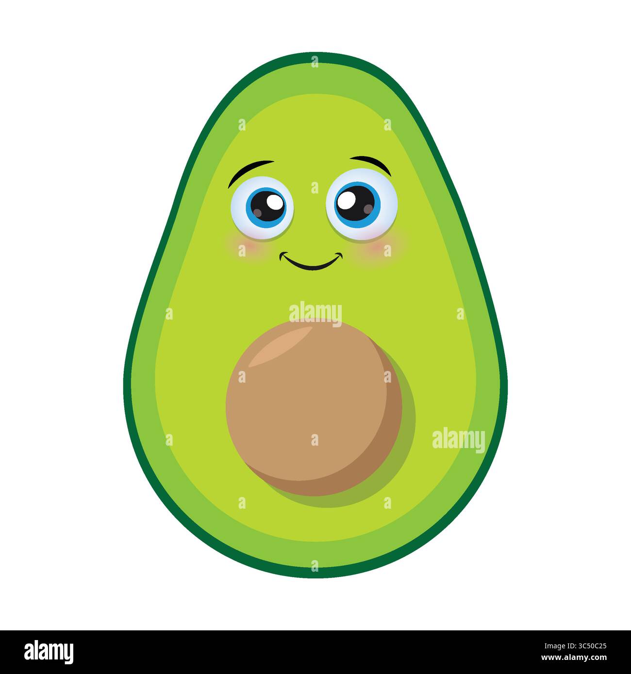 Carina illustrazione vettoriale del personaggio Cartoon Avocado sorridente. Stampa grafica per bambini. Illustrazione Vettoriale