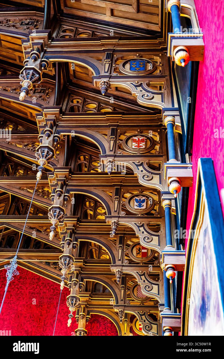 Magnifico soffitto in stile eclettico Castello di Miramare a Trieste, Italia. Foto Stock