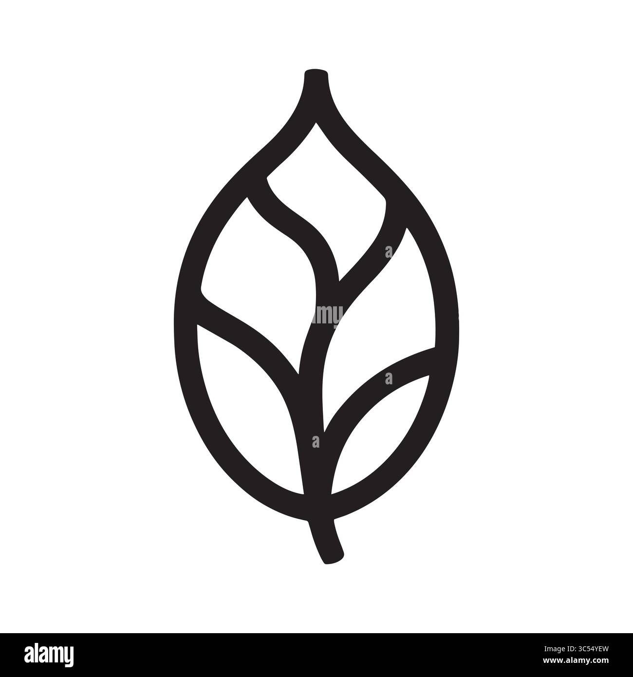 Silhouette a foglia astratta: Icona botanica minimalista in bianco e nero per un design ecologico e ispirato alla natura Illustrazione Vettoriale