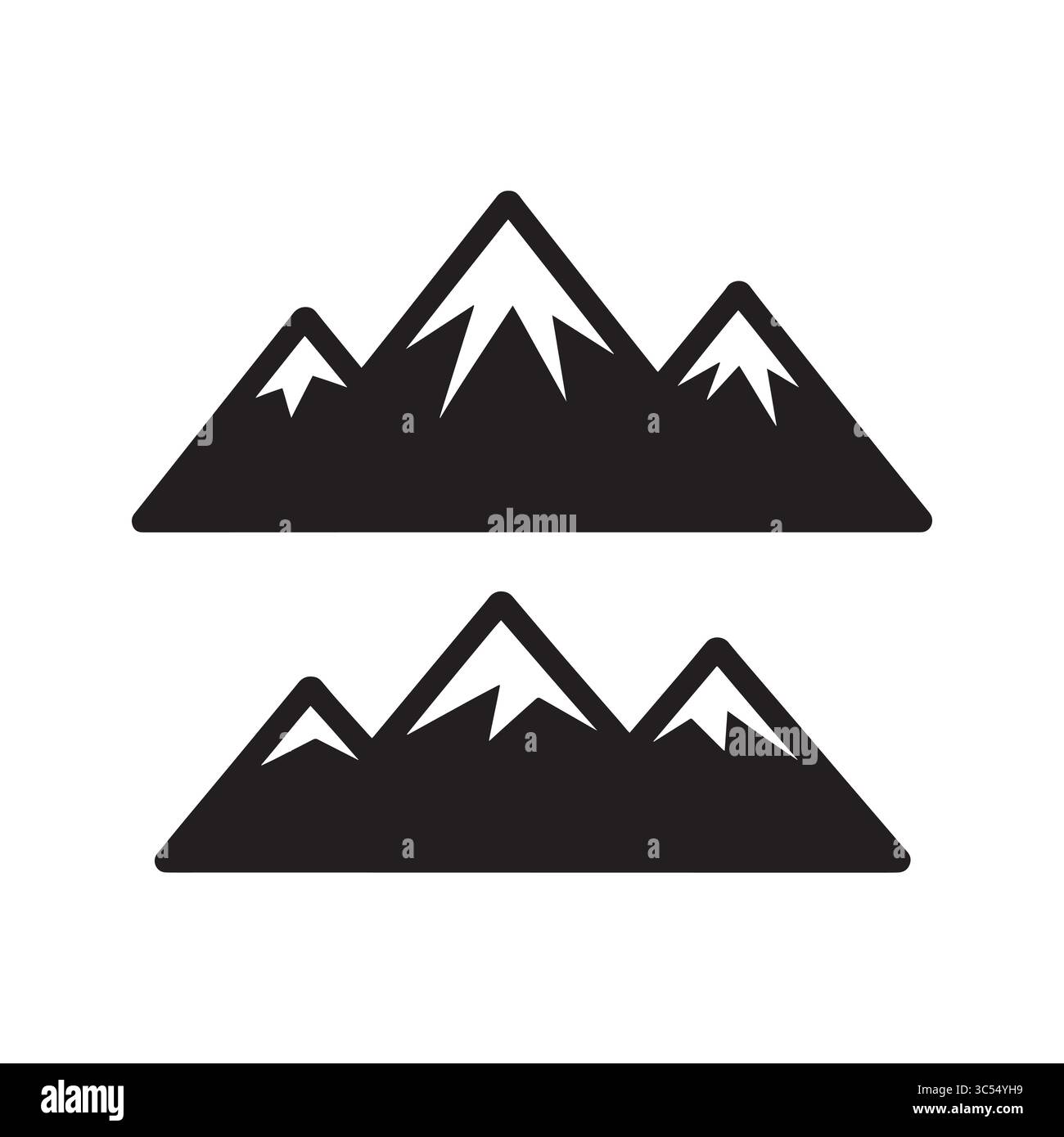 : Silhouette Mountain Range: Picchi innevati minimalisti in bianco e nero per un design ispirato alla natura Illustrazione Vettoriale