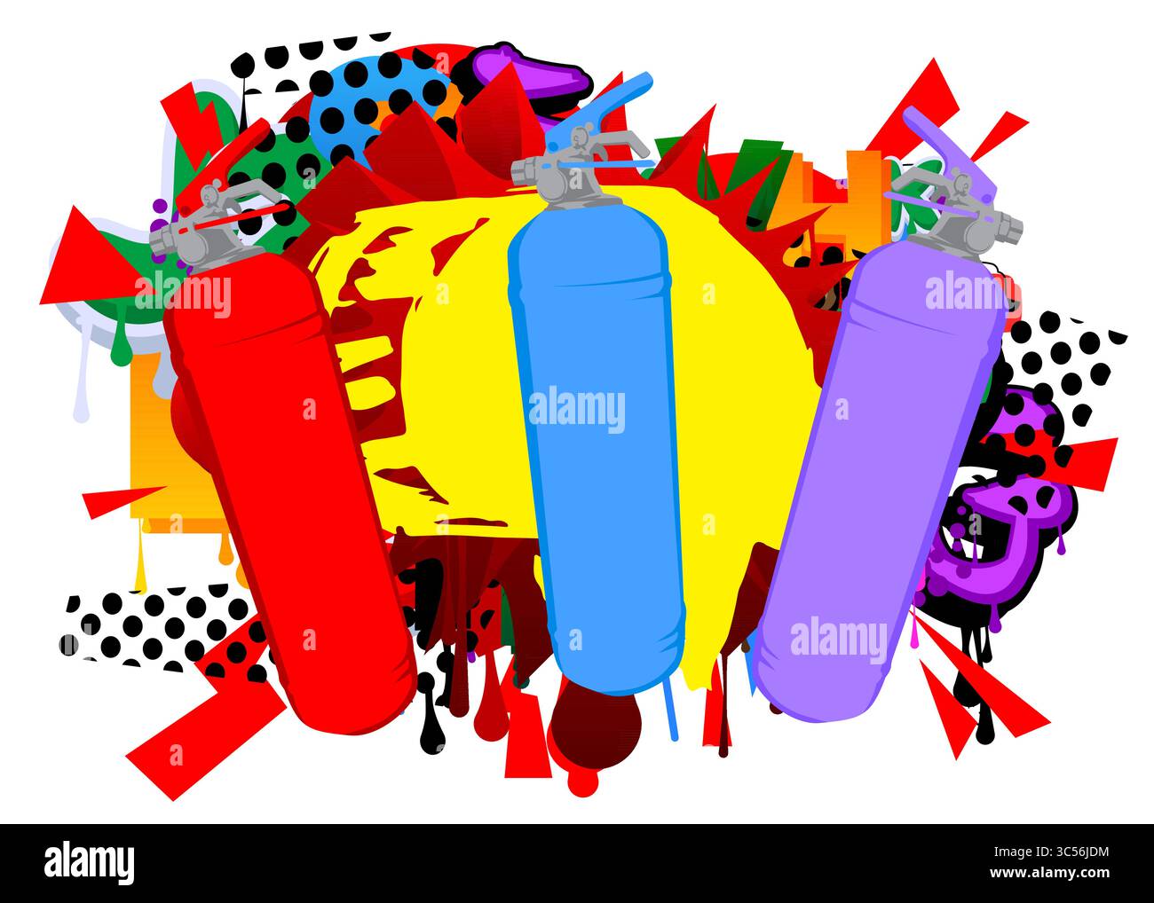 Graffiti per estintori. Decorazione astratta di Street art moderna eseguita in stile di pittura urbana. Illustrazione Vettoriale