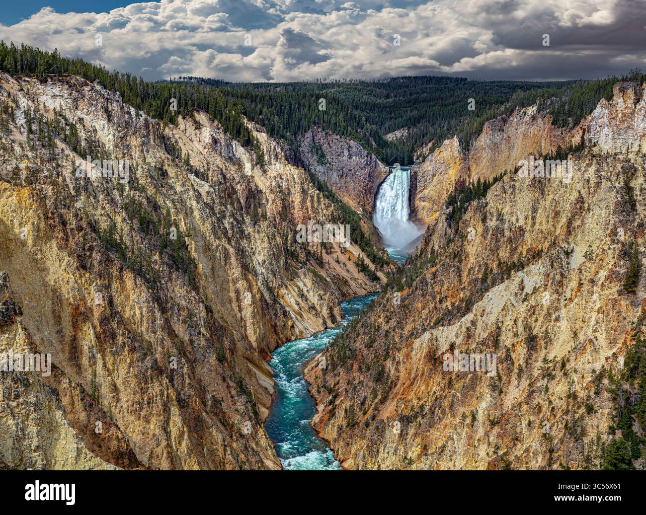 Le Lower Falls, il fiume Yellowstone, scorre attraverso il Grand Canyon di Yellowstone, intagliando una profonda gola in strati di tufo vulcanico, riolite. Foto Stock