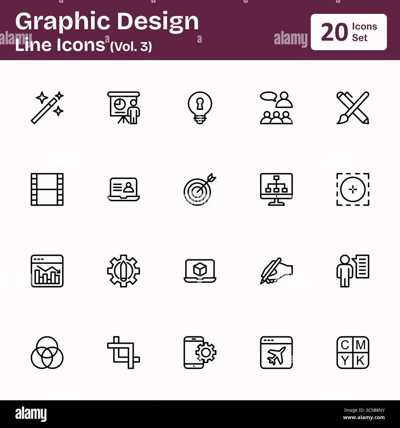 Icone della linea di disegno grafico (Vol. 3) Illustrazione Vettoriale