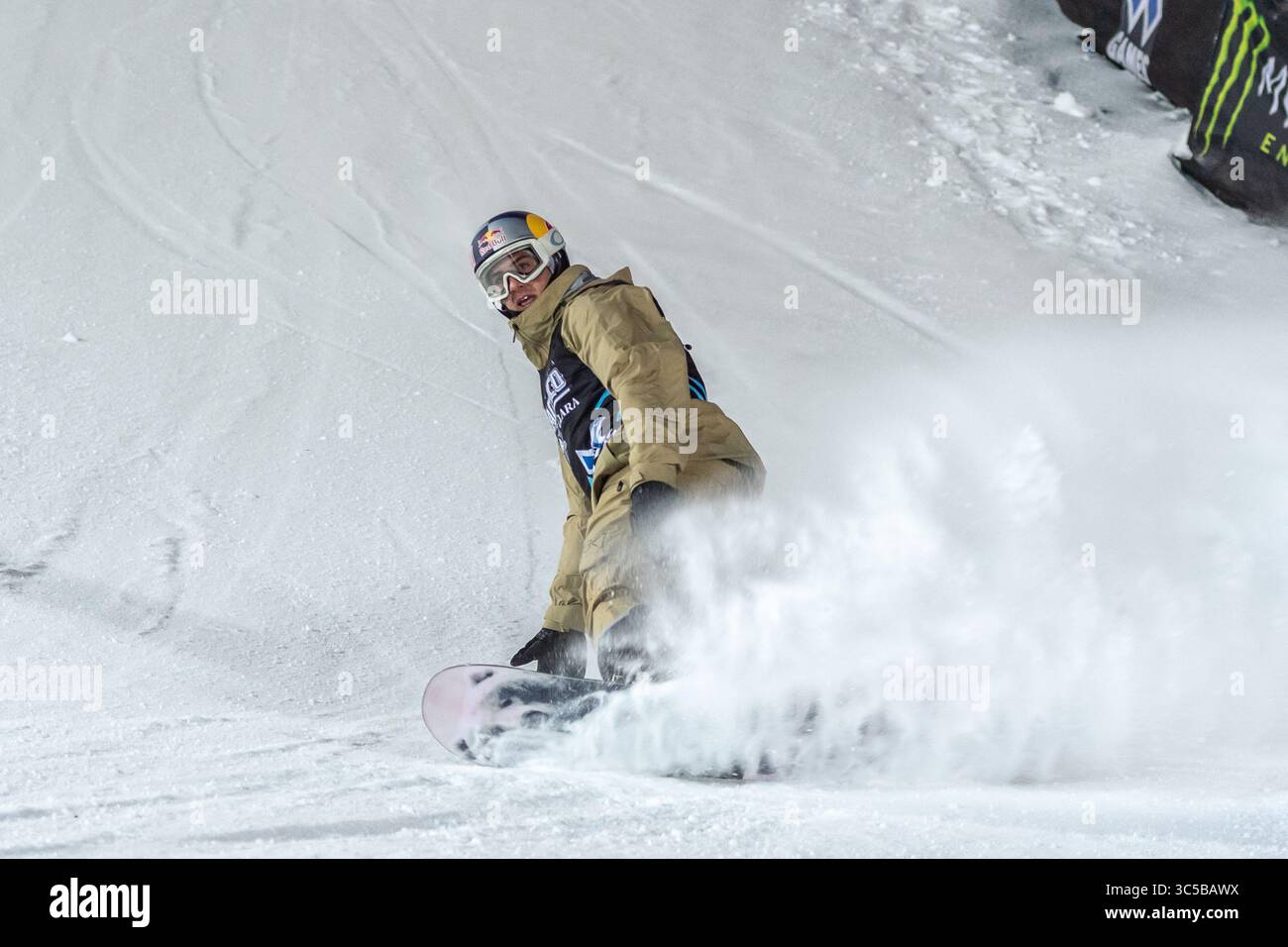 25 gennaio 2020, Aspen, Colorado, Stati Uniti: MARK MCMORRIS termina la sua corsa nella finale Real Cost Snowboard Big Air di menÂ agli X Games, a Buttermilk Mountain, ad Aspen, 25 gennaio 2020. (Immagine di credito: © Lynn Pennington/ZUMA Wire) Foto Stock
