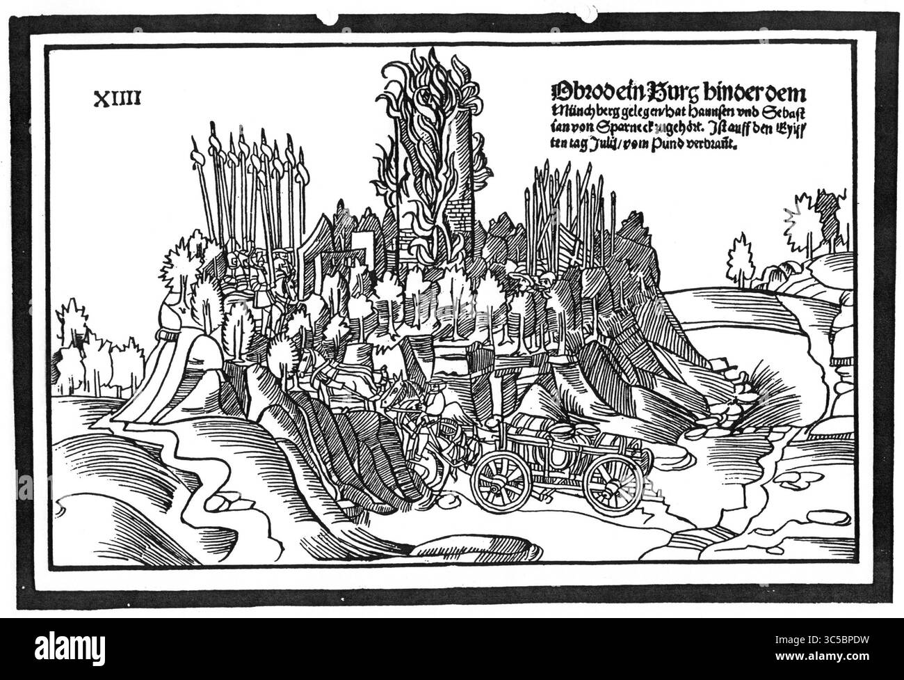 Rovine del castello di Uprode nel Medioevo, anche Palazzo di Uprode nel distretto di Hof in Baviera, Germania. Riproduzione storica restaurata digitalmente da un originale del XIX secolo. Data di registrazione non indicata. Foto Stock