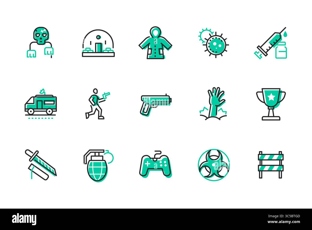 Apocalisse zombie - set di icone di stile design Illustrazione Vettoriale