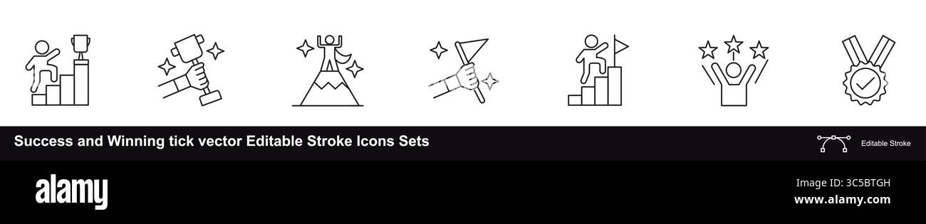 Set di icone di traccia modificabili del vettore di spunta di successo e vincente Illustrazione Vettoriale