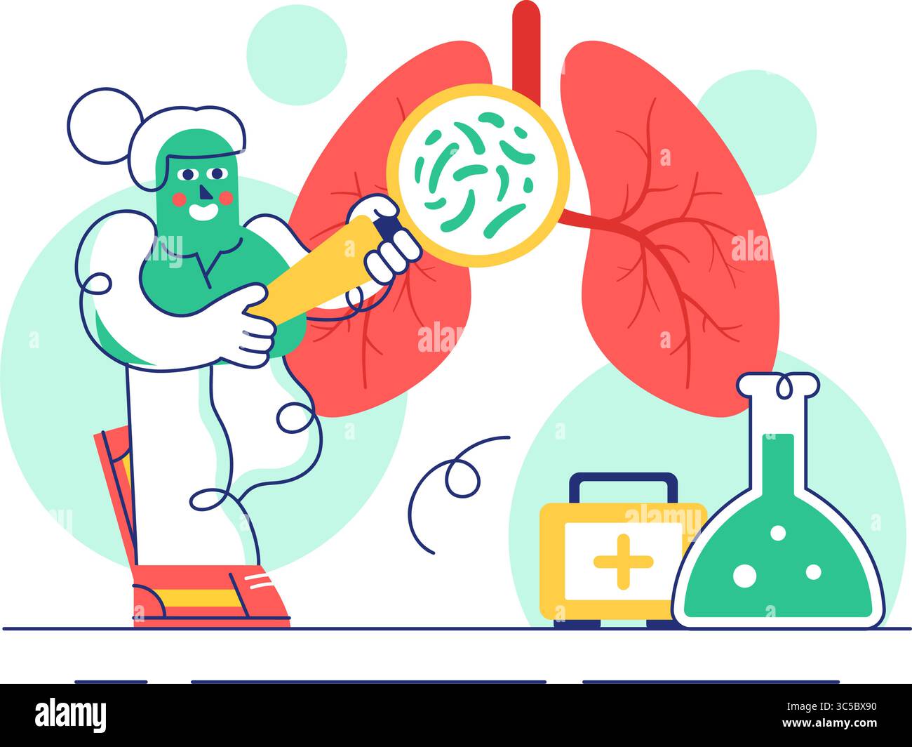 Illustrazione vettoriale di infezione respiratoria e infiammazione nei polmoni causata da cellule virali in un contesto di concetto sanitario e medico Illustrazione Vettoriale Illustrazione vettoriale di infezione respiratoria e infiammazione nei polmoni causata da cellule virali in un contesto di concetto sanitario e medico Illustrazione Vettoriale