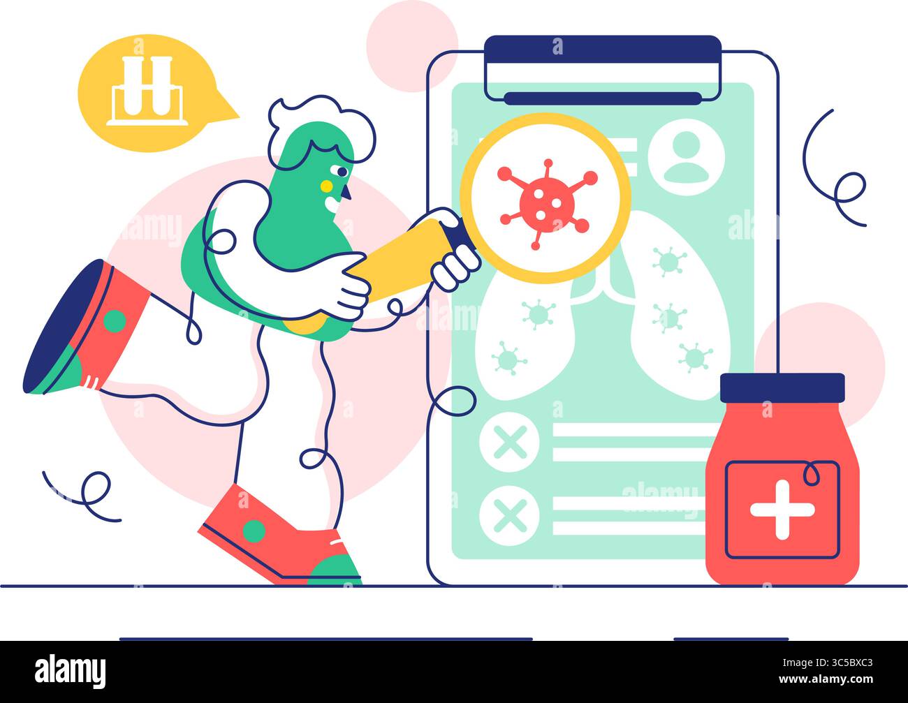 Illustrazione vettoriale di infezione respiratoria e infiammazione nei polmoni causata da cellule virali in un contesto di concetto sanitario e medico Illustrazione Vettoriale Illustrazione vettoriale di infezione respiratoria e infiammazione nei polmoni causata da cellule virali in un contesto di concetto sanitario e medico Illustrazione Vettoriale