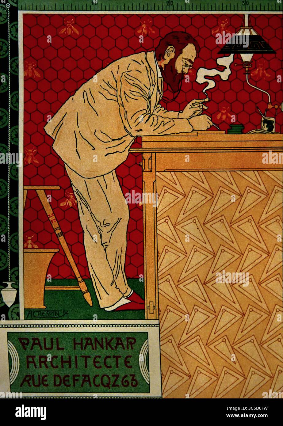 Paul Hankar architetto 1894 di Adolphe Crespin 1859-1944 XX secolo di Groeningemuseum, museo municipale, Bruges, Belgio, fiammingo, ( litografia a colori, ) Foto Stock