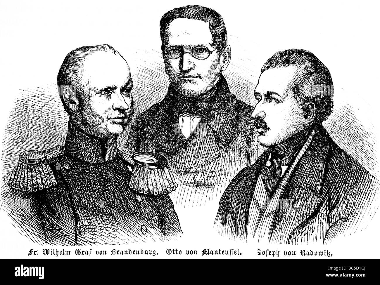 Re Federico Guglielmo IV, Ministero Brandeburgo-Manteuffel, primo ministro prussiano Wilhelm von Brandenburg, otto von Manteuffel, Joseph von rado Foto Stock
