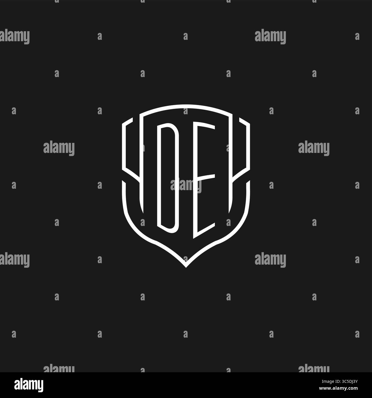 Forma dell'icona dello scudo monolina con logo DE iniziale con grafica vettoriale Illustrazione Vettoriale