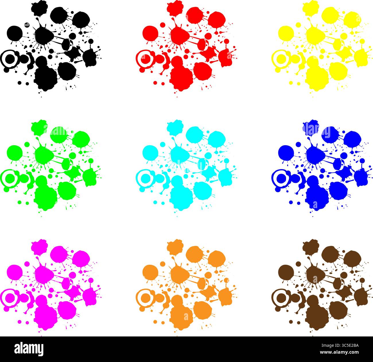 Set di spruzzi di vernice colorata - Blot di inchiostro astratto e Grunge Art Illustrazione Vettoriale