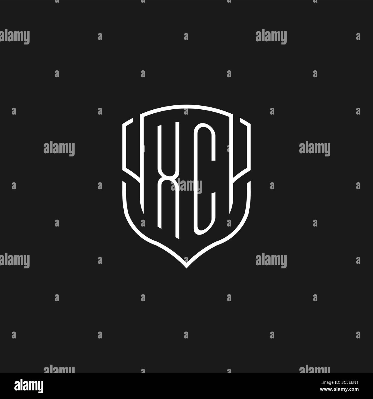 Forma dell'icona iniziale dello scudo monolina con logo XC con grafica vettoriale Illustrazione Vettoriale