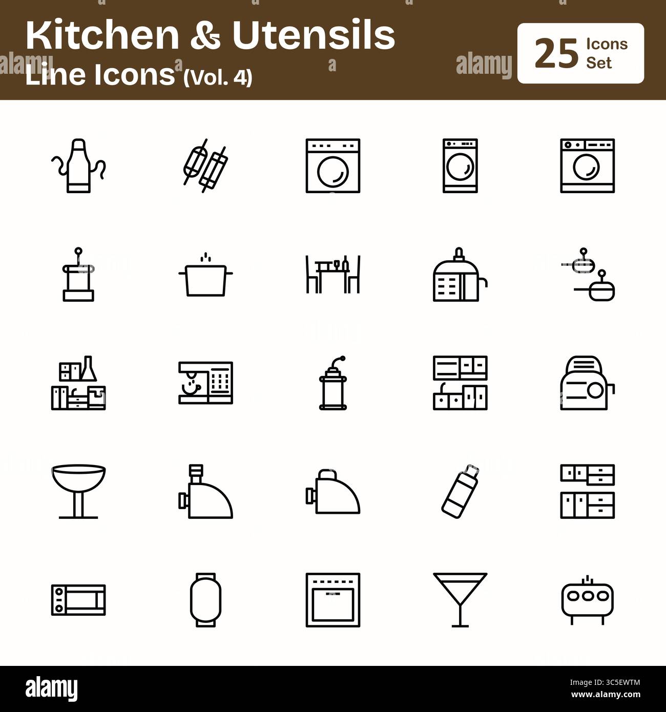 Icone linea utensili e cucina (Vol. 4) Illustrazione Vettoriale
