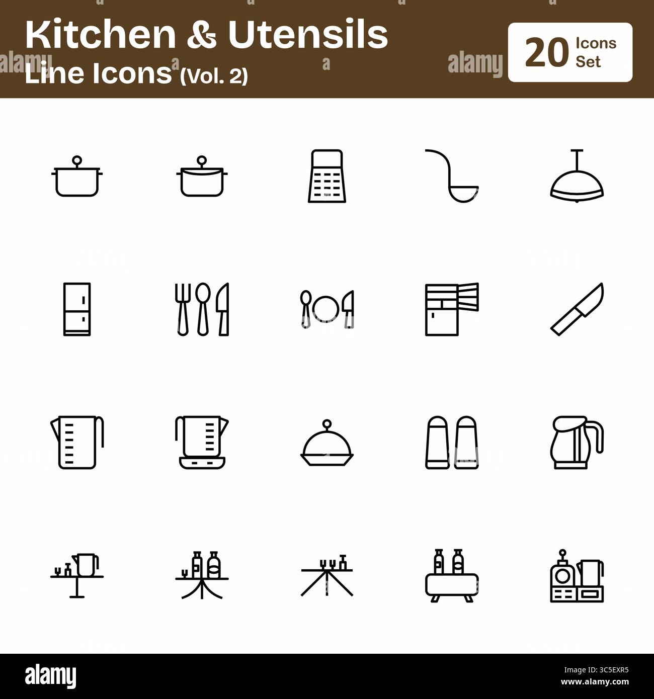 Icone linea utensili e cucina (Vol. 2) Illustrazione Vettoriale
